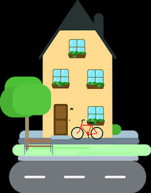 Cozy Yellow House Cartoon PNG with transparent background