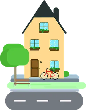 Cozy Yellow House Cartoon PNG Image