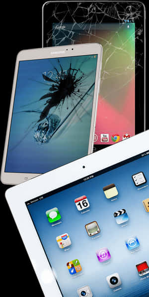 Cracked Screen Tablets Comparison PNG image with transparent background