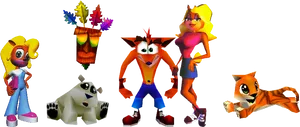 Crash Bandicoot Characters Lineup PNG Image