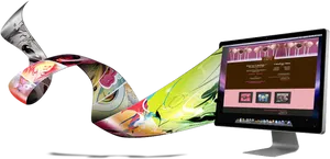 Creative Design Flowing From Monitor PNG Image