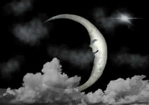 Crescent Moon Face Art PNG image with transparent background