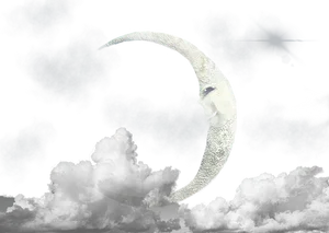 Crescent Moon Face Art PNG Image