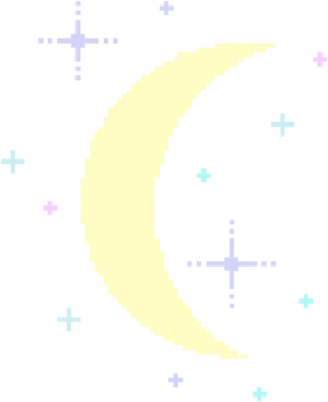 Crescent Moonand Stars Pixel Art PNG Image