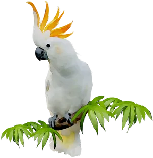 Crested Cockatooon Branch.png PNG Image