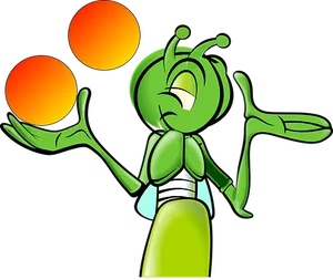 Cricket Cartoon Character Juggling Balls PNG Image