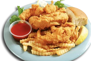 Crispy Fried Fish Platterwith Fries PNG Image