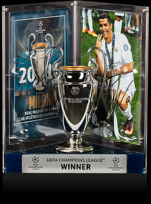 Cristiano Ronaldo Champions League Trophy Display PNG image with transparent background