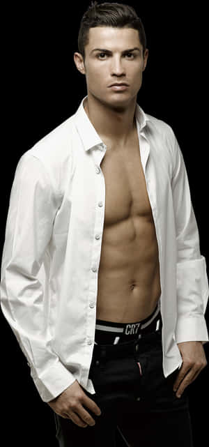 Cristiano Ronaldo White Shirt Black Background PNG image with transparent background