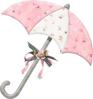 Crossed Pink Heart Umbrellas PNG Image