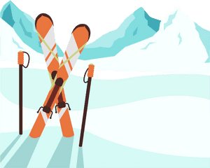 Crossed Skis Mountain Backdrop PNG image with transparent background