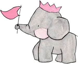 Crowned Elephant Cartoon Holding Flag PNG Image