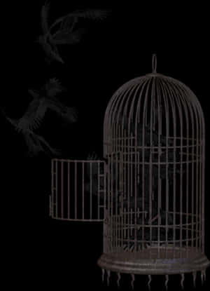 Crows Escaping Cage Dark Background PNG image with transparent background