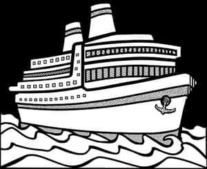 Cruise Ship Illustration Blackand White PNG image with transparent background