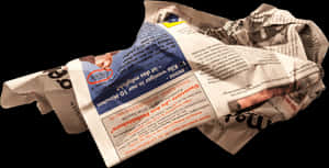 Crumpled Newspaperon Black Background PNG