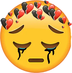 Crying Emojiwith Broken Hearts Crown PNG Image