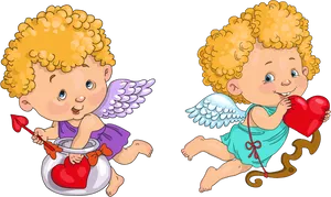 Cupid Angelswith Hearts PNG Image