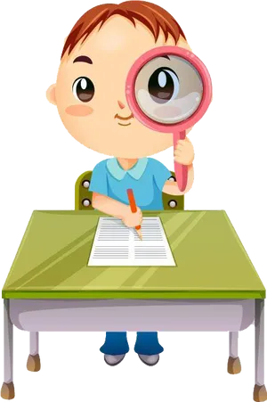 Curious Boy With Magnifying Glass PNG Image