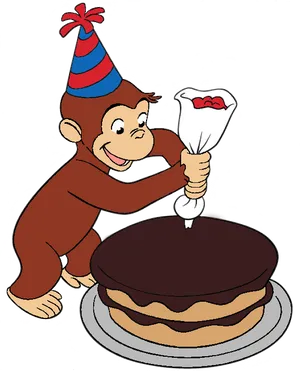 Curious George Decorating Cake PNG Image