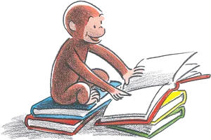 Curious George Reading Books PNG Image