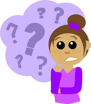 Curious Girlwith Question Marks Clipart PNG Image