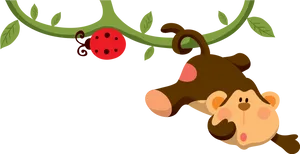 Curious Monkeyand Ladybug PNG Image