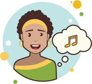 Curly Haired Cartoon Thinking About Music PNG Image