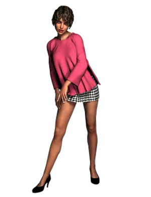 Curly Haired3 D Modelin Pink Sweater PNG Image