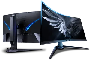 Curved Gaming Monitor Backand Front View PNG Image