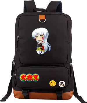 Custom Anime Character Backpackwith Patches PNG Image