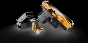 Custom Gold Black Glock Pistol PNG image with transparent background