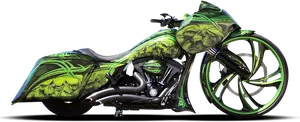 Custom Green Skull Themed Motorcycle PNG Image