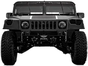 Custom Matte Black Hummer Front View PNG Image