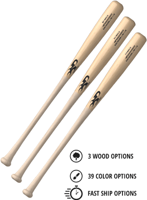 Custom Wooden Baseball Bats Options PNG image with transparent background