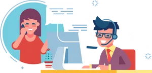 Customer Support Call Center Illustration PNG Image