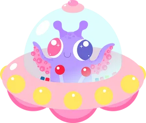 Cute Alien In U F O Illustration PNG Image