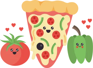 Cute_ Animated_ Pizza_and_ Vegetables_ Clipart PNG Image