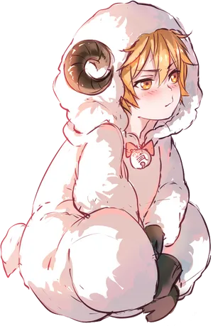 Cute Anime Boyin Fluffy White Hoodie PNG Image