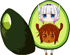 Cute_ Anime_ Characters_in_ Avocado PNG Image