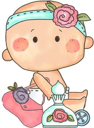 Cute Baby Cartoon Perfume Bottles PNG Image