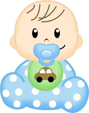 Cute Cartoon Baby With Pacifier PNG Image