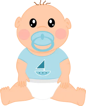 Cute Cartoon Baby With Pacifier PNG Image