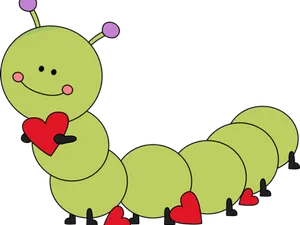 Cute Cartoon Caterpillarwith Hearts PNG Image