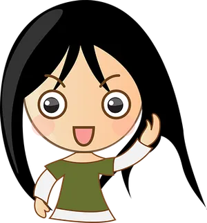 Cute Cartoon Girl Waving PNG Image