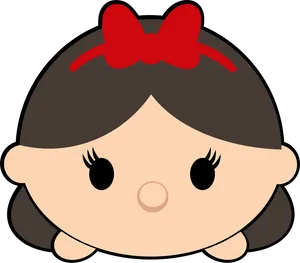 Cute Cartoon Girlwith Red Bow PNG Image