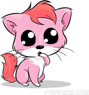 Cute Cartoon Kitten Pink Fur PNG Image