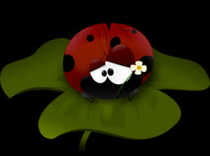 Cute Cartoon Ladybugon Leaf PNG image with transparent background