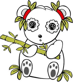 Cute Cartoon Pandawith Bamboo PNG Image