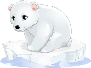 Cute Cartoon Polar Bearon Ice PNG Image