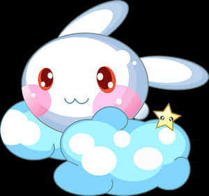 Cute Cartoon Rabbiton Clouds PNG image with transparent background